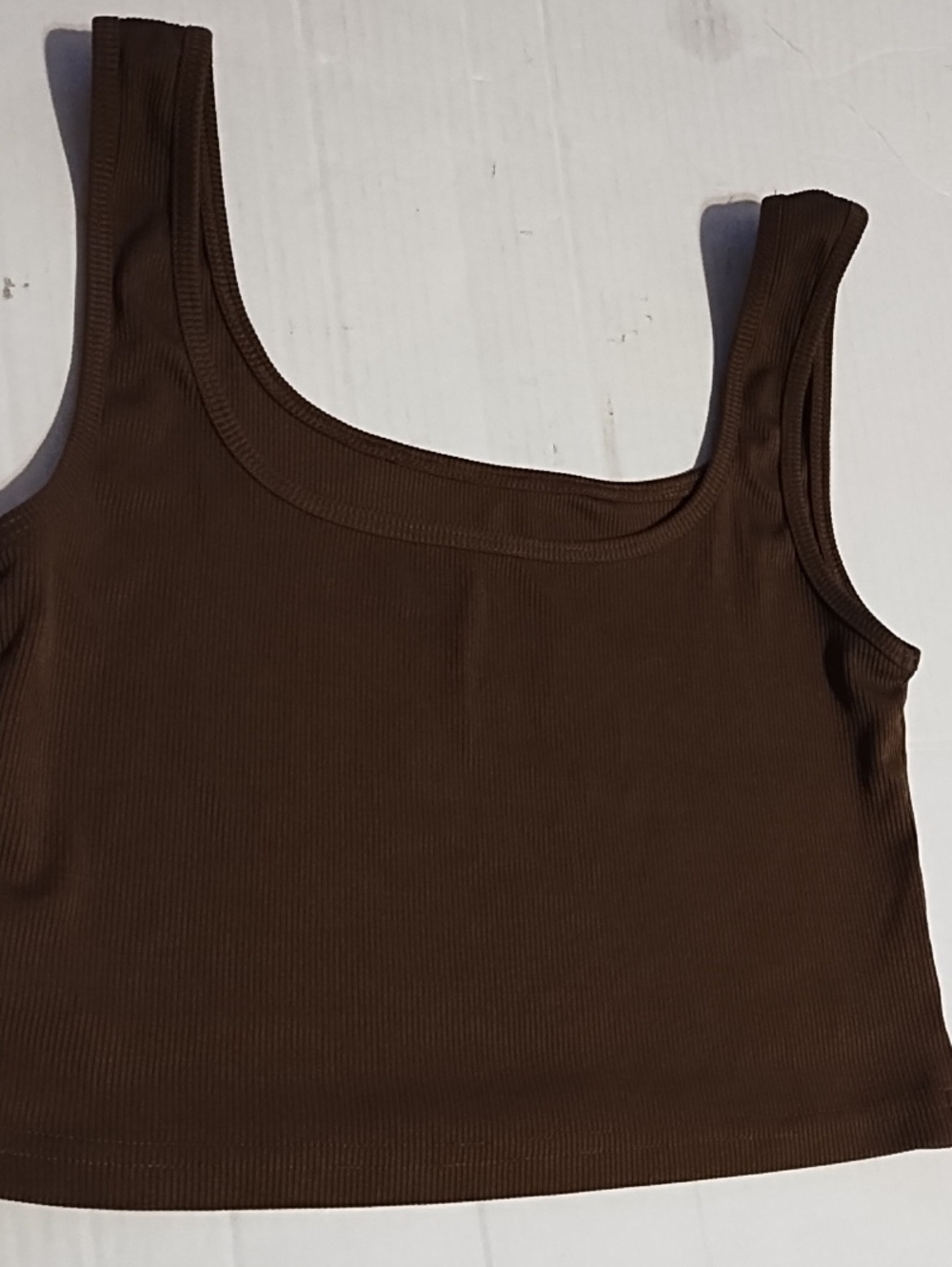 Women’s Brown Ribbed Square-Neck Tank Top - Picture 5 of 7